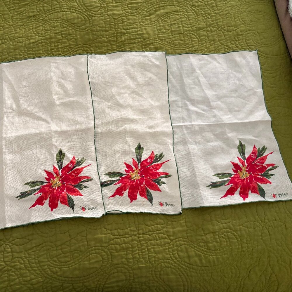 Set of Three 3 VERA Cloth Poinsettia Napkins